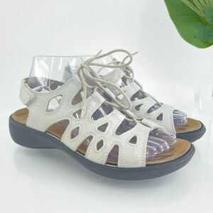 Romika Women Ibiza Gladiator Sandal 38 7 White Leather Lace Up Wedge Shoes